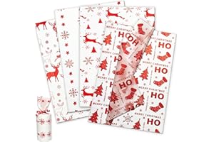 LIAPAWPAW 60 Sheets Christmas Tissue Paper, Classic Red White Holiday Tissue Paper for Gift Bags Gift Wapping, Matte Snowflake Deer Art Packaging for Xmas Winter New Year Party Decor DIY Craft,20x14in