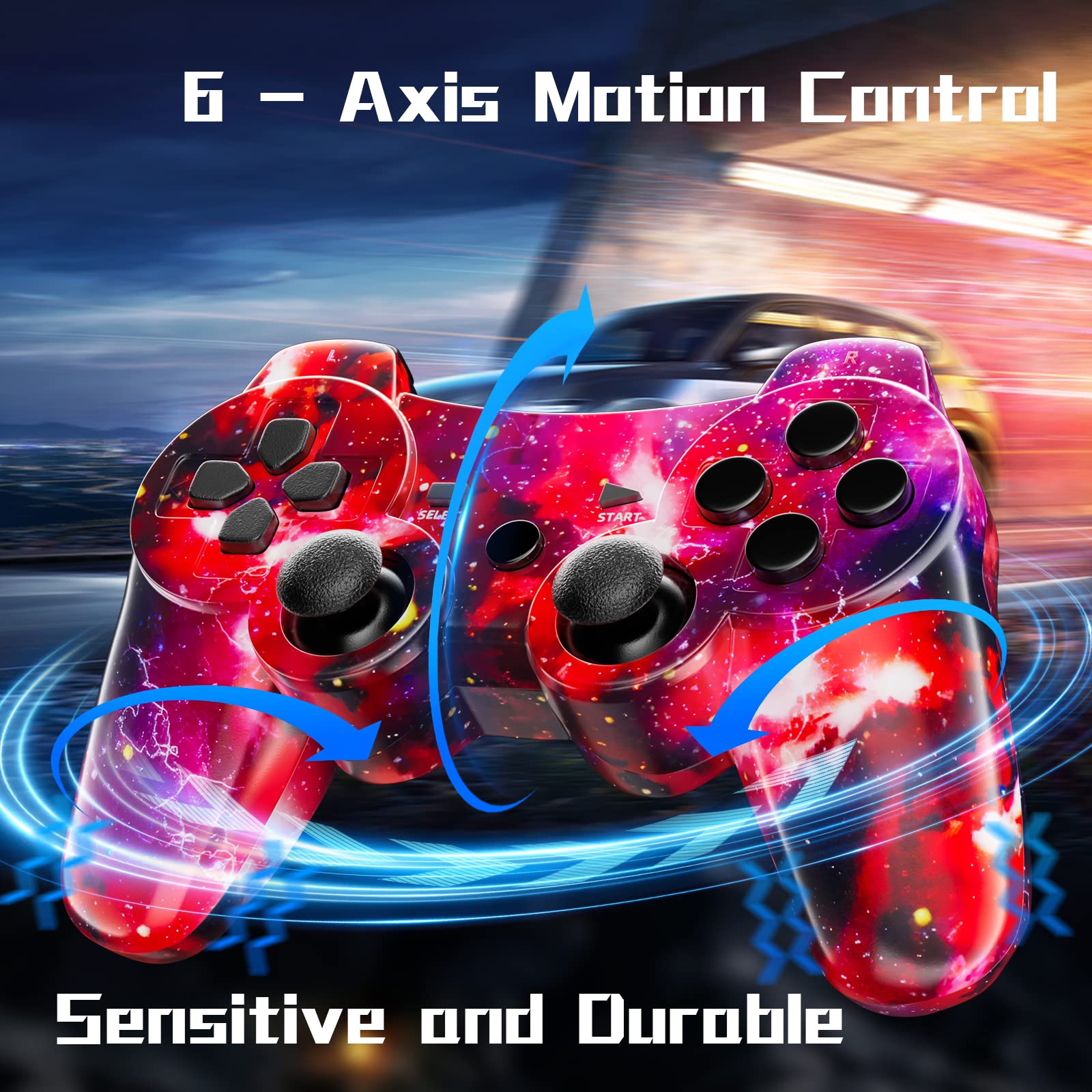 ISHAKO Controller for PS3, Wireless Controller 2 Pack for Sony PlayStation 3, Remote Control with 6-Axis High-Performance Motion Sense, Dual Vibration, 450mAh Battery with Charging Cable