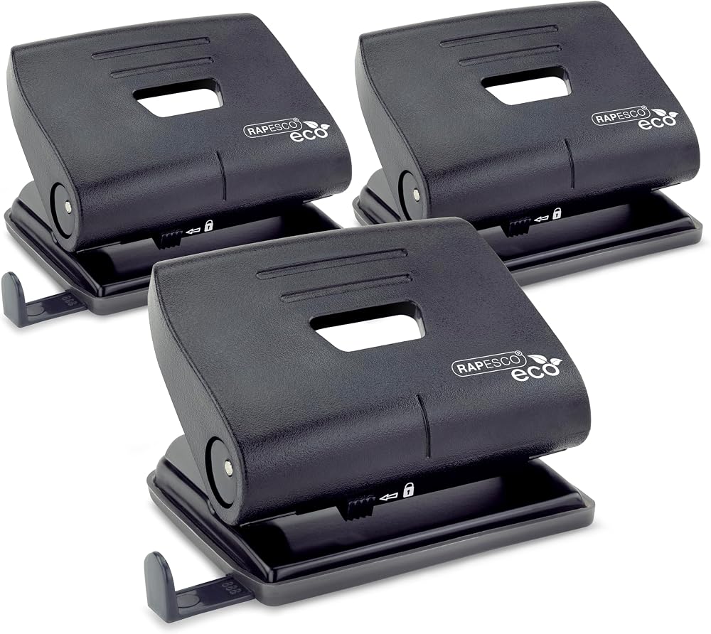 Rapesco 1757 ECO 2-Hole Punch Pack of 3, 22 Sheet Capacity, Black