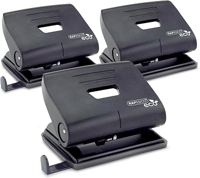 Rapesco 1757 ECO 2-Hole Punch Pack of 3, 22 Sheet Capacity, Black