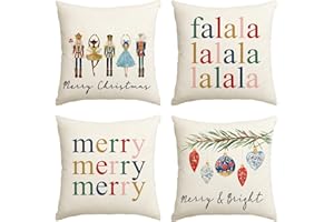 AVOIN colorlife Merry Christmas Nutcracker Throw Pillow Covers, 18 x 18 Inch Winter Holiday Party Cushion Case Decoration for Sofa Couch Set of 4