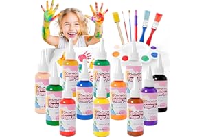 Homcosan Washable Finger Paint 12 Colors Set Large Capacity (2.1fl oz) with Brushes/Paper Non Toxic Finger Paints Art Painting Supplies for Hand Painting DIY Crafts Gifts