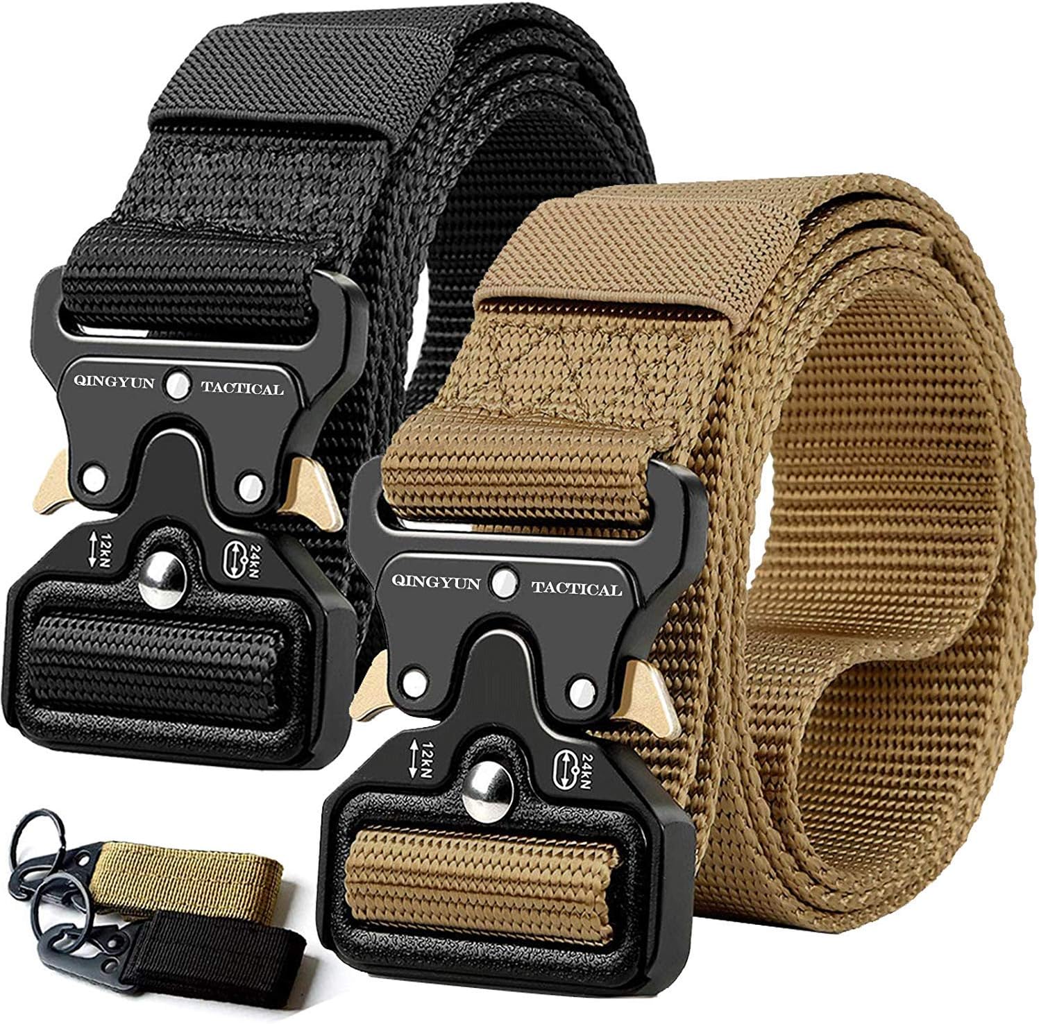 QINGYUN RONGQI 2 Pack Tactical Belt,Military Style Quick Release Belt,1.5" Nylon Riggers Belts for Men,Heavy-Duty Quick-Release Metal Buckle