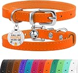 BRONZEDOG Leather Cat Collar with Removable QR-ID Tag Kitten Collar Bells view 1