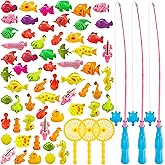 62Pcs Magnetic Fishing Game for Kids, Bathtub Kiddie Party Toy, Plastic Floating Fish with Pole Rod Net, Bath Toys for Kids Ages 4-8