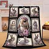 Yibuda Bunny Blanket Cute Rabbit Flannel Plush Throw Blanket Cozy Vintage Animal Decor Fleece Stuff Blanket Gifts for Rabbit Lover Girls Boys Kids Adults Women Bed Travel 40"x50"