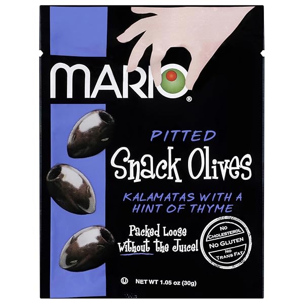 MARIO CAMACHO FOODS PITTED SNACK OLIVES, KALAMATA WITH A HINT OF THYME, 1.05 OUNCE