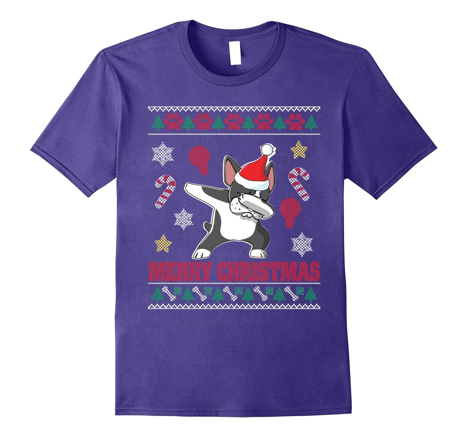 Boston Terrier Dog Dabbing Ugly Sweater T-Shirt Christmas-ANZ