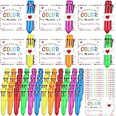 48 Sets Valentines Day Multicolor Pen with Cards Set Valentine's Day Gifts Bulk Include Valentines Day Cards and 6-in-1 Multicolor Ballpoint Pen for Office Home Valentines Exchange Gift Party Supply