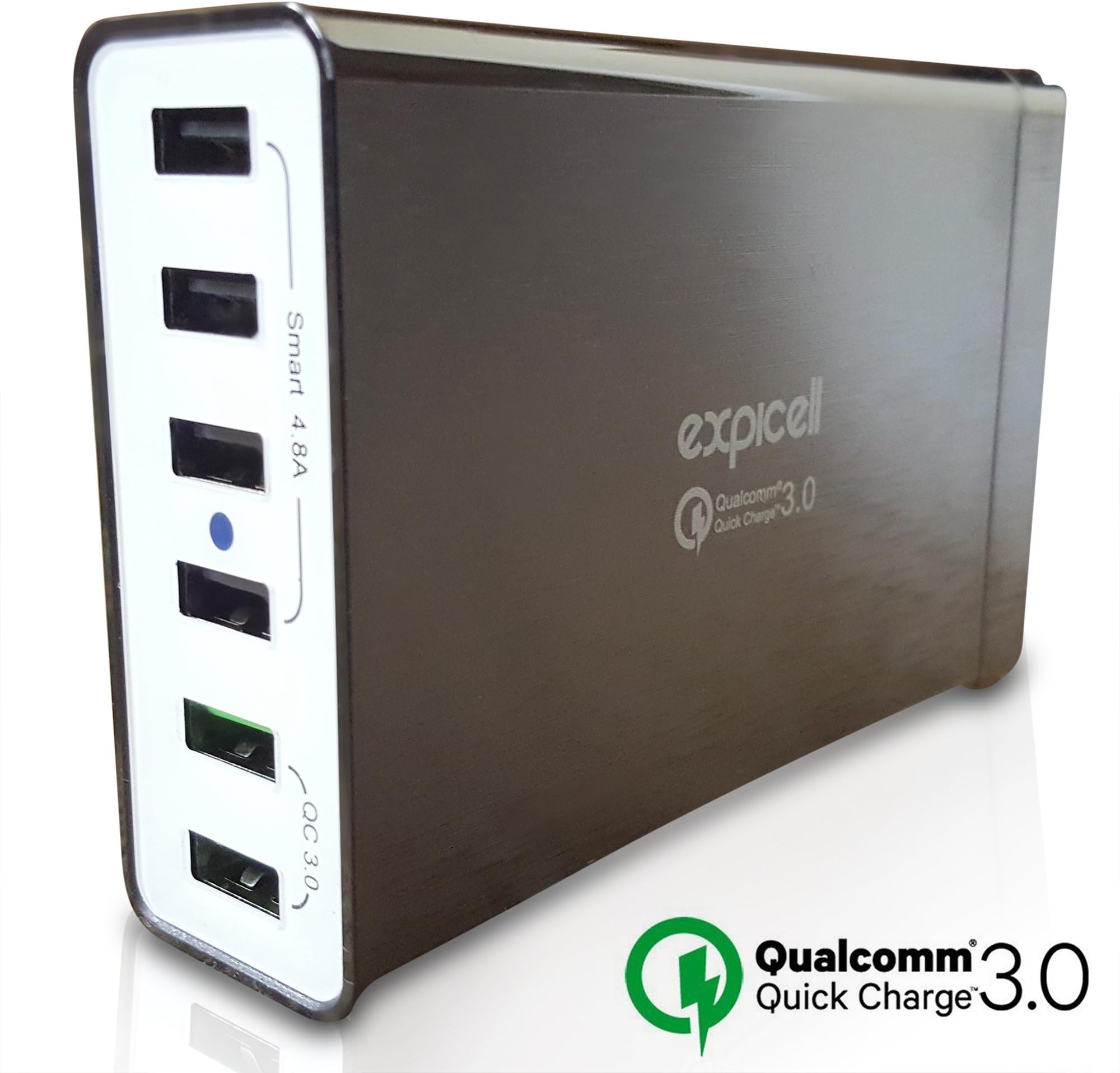 Quick Charge 3.0 Expicell 6 Port USB Smart Charger / USB Charging station with 2 Quick Charge 3.0 USB Ports; For LG G5, Galaxy S6/S7/Edge, HTC 10, iPhone, iPad, and more