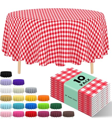 Oojami 12 Pack Red White Checkered Tablecloths - 54x108 Inch Disposable Plastic Picnic Covers