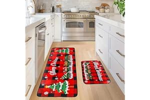 Christmas Kitchen Rugs and Mats Set of 2, Christmas Tree Snowflake Decorations Merry Christmas Indoor Floor Mats, Xmas Winter