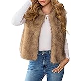 WOWULOVELY Women Faux Fur Vest Sleeveless Fuzzy Jacket Furry Open Front Cardigan Top Fluffy Coats Winter Vest Outerwear