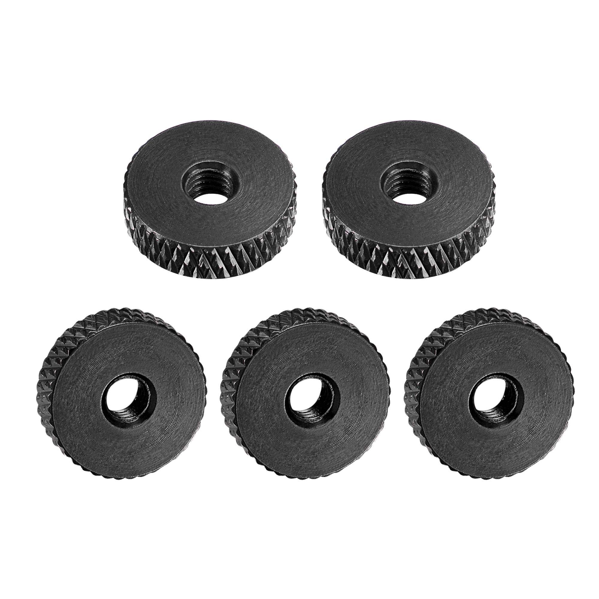 sourcing map Flat Knurled Nut - M4 x 14mm x 4mm Thumb Nuts Lock Adjusting Nuts Aluminum Alloy Black 5Pcs