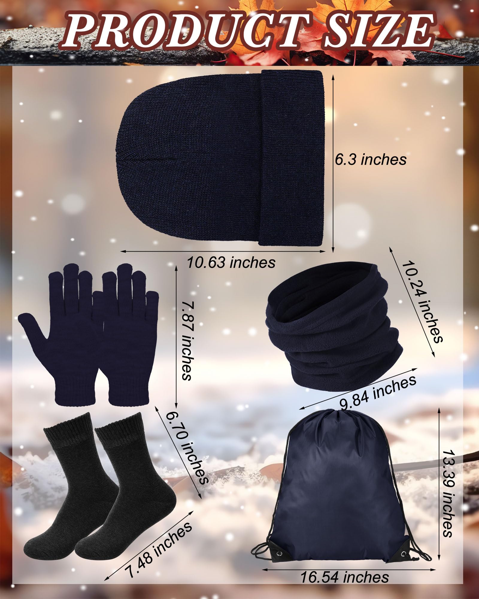 Suhine Homeless Care Package Supplies Winter Beanie Hat Neck Warmer Gloves Sock and Drawstring Bags for Men Women