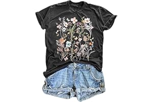 ORIENTAL PEARL Women's Vintage Floral T Shirt Boho Wildflower Graphic Loose Tees Short Sleeve Casual Tops