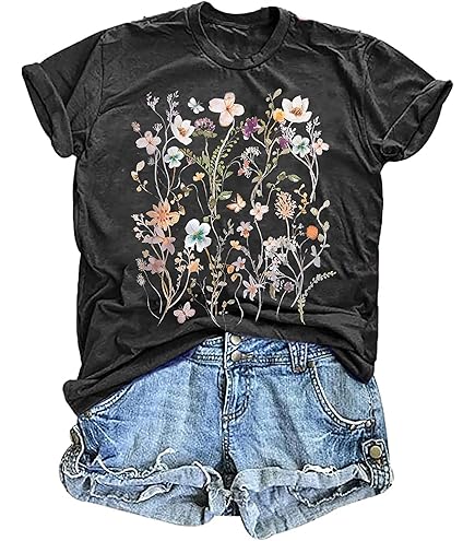 Vintage Flowers T Shirt Women Wildflower Graphic Tees Boho Floral
