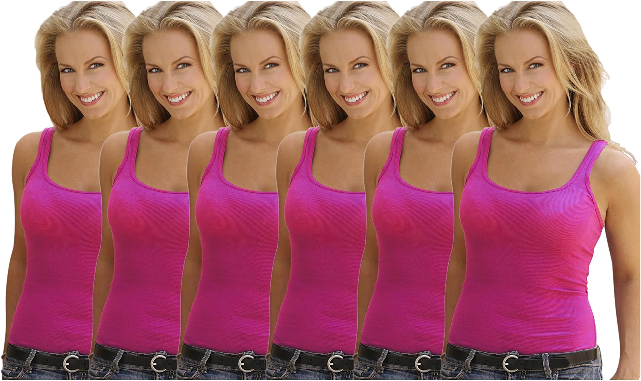 Basics Women's 6 Pack 100% Cotton Active Sport Color Tank Tops (Medium / 6, 6 PK -Heliconia Pink)
