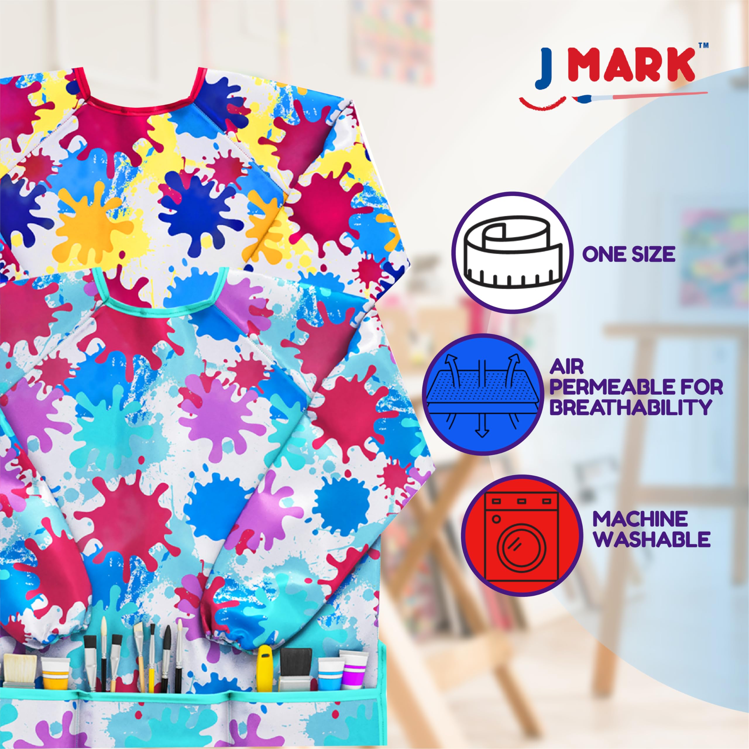 J MARK Waterproof Art Smock Painting Apron- 2 Pack Long Sleeve for Arts & Crafts