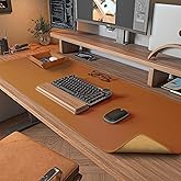 DAWNTREES Dual Sided Desk Mat,Leather Desk Pad,Brown 40"x16",Cork Desk Mat Protector,with PU Leather Valet Tray Organizer,Lar
