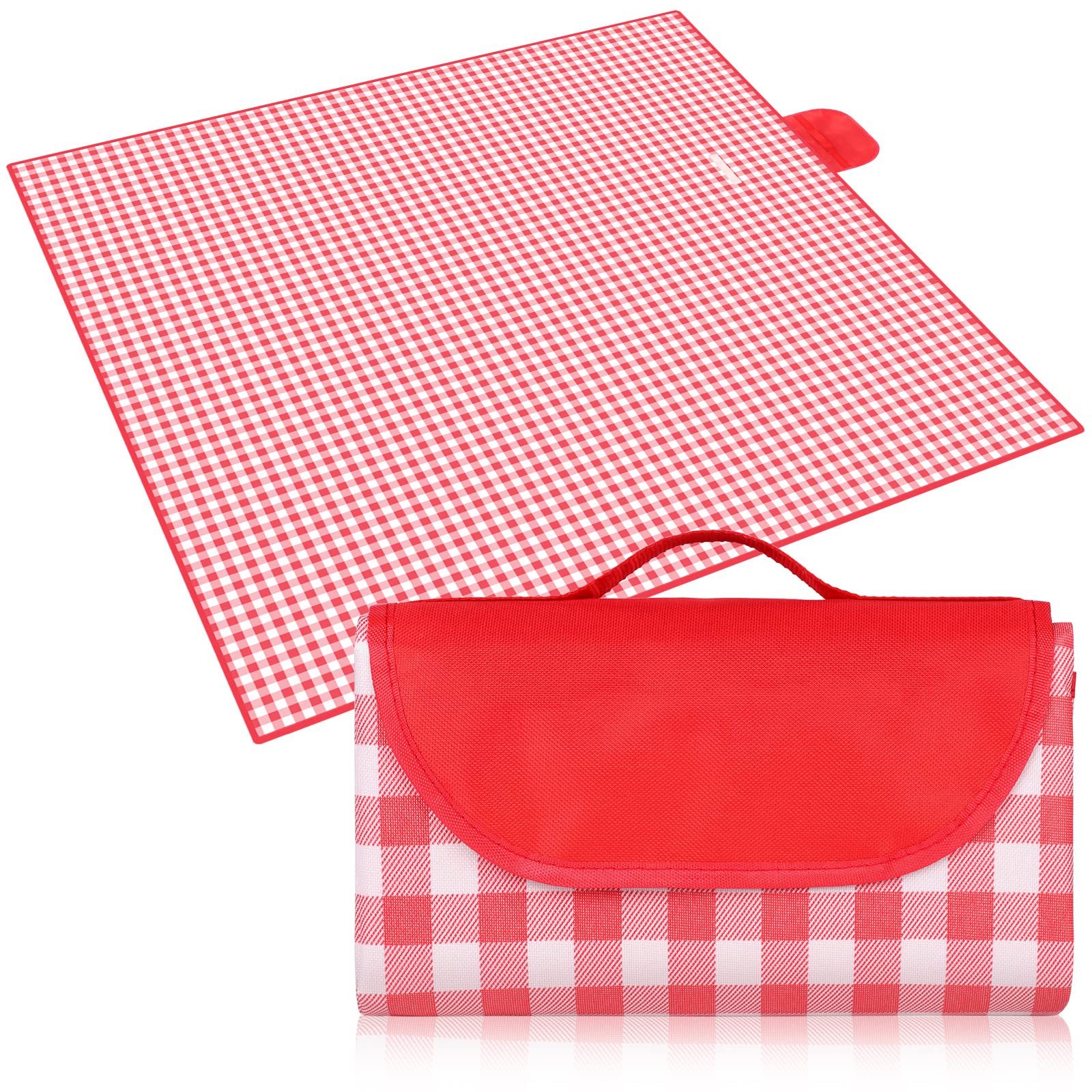 Eucomir Picnic Blanket Waterproof 200 x 200CM, Mat With Carrying Handle Strap, Portable Foldable Outdoor Rug, For Travel Festival Camping Park Picnic, Beach, Blanket- Red and White (U12L1007C)