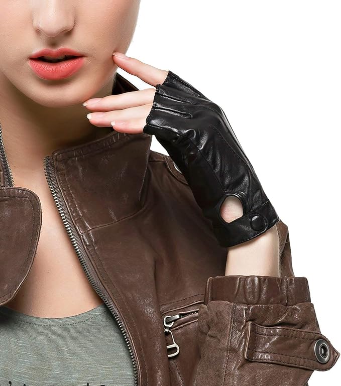 Glaiidy Fingerless Leather Gloves Ladies Motorists Summer Pretty