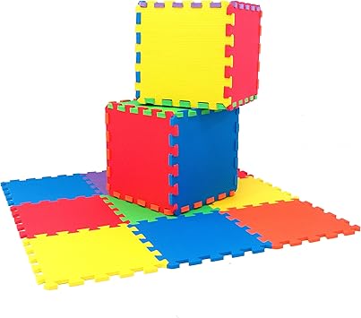 NON-TOXIC Extra Thick 9 Piece Children Play Exercise Mat - Comfortable Cushiony Foam Floor Puzzle Mat 6 Vibrant Colors for Kids Toddlers or Baby