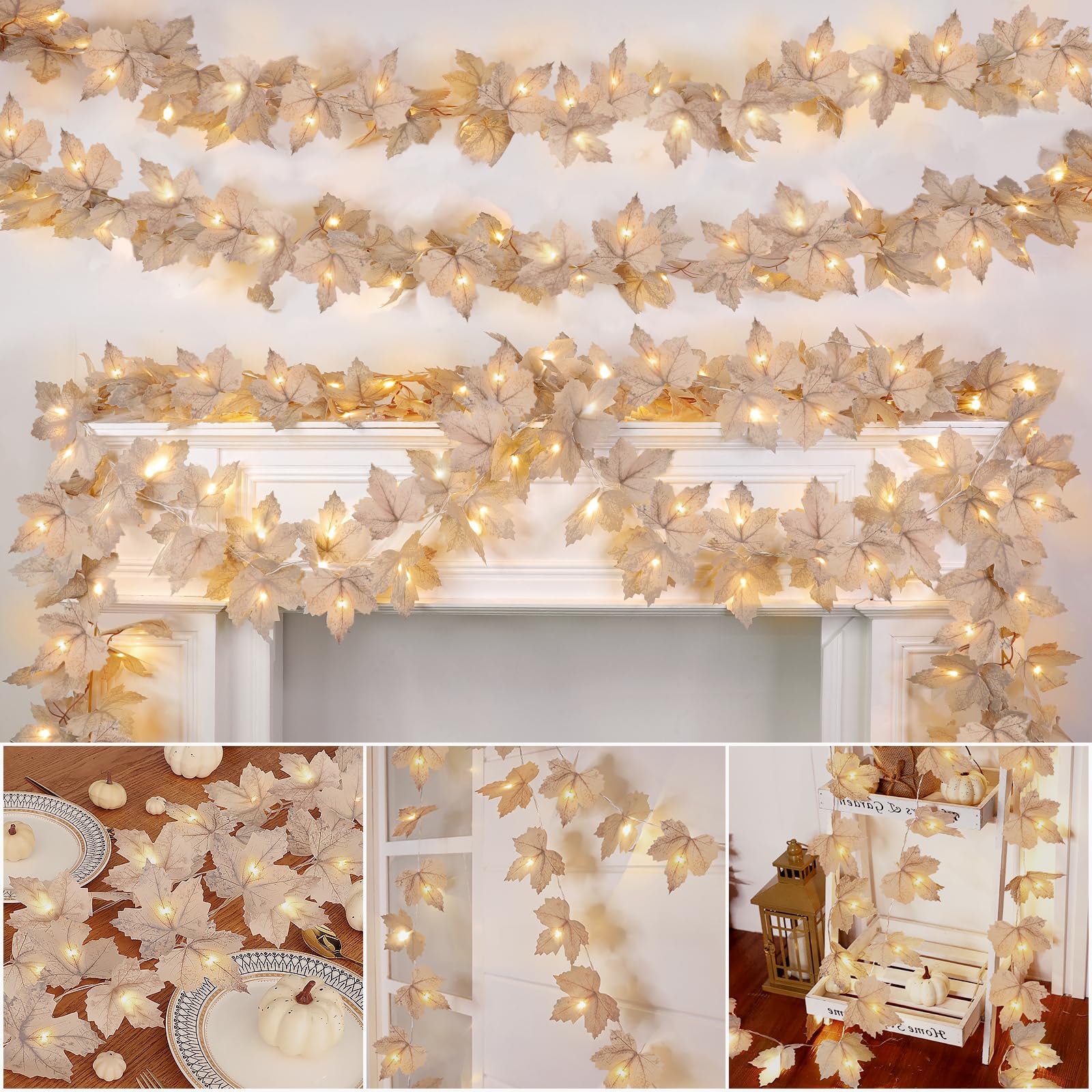 Photo 1 of 6 Pack & 120 LED Lights, Fall Garland Fall Decorations for Home, Total 39Ft Maples Leaf Garlands 6.5Ft/Piece Battery Operated Autumn Garland Lights for Halloween Thanksgiving Decorations Party Indoor