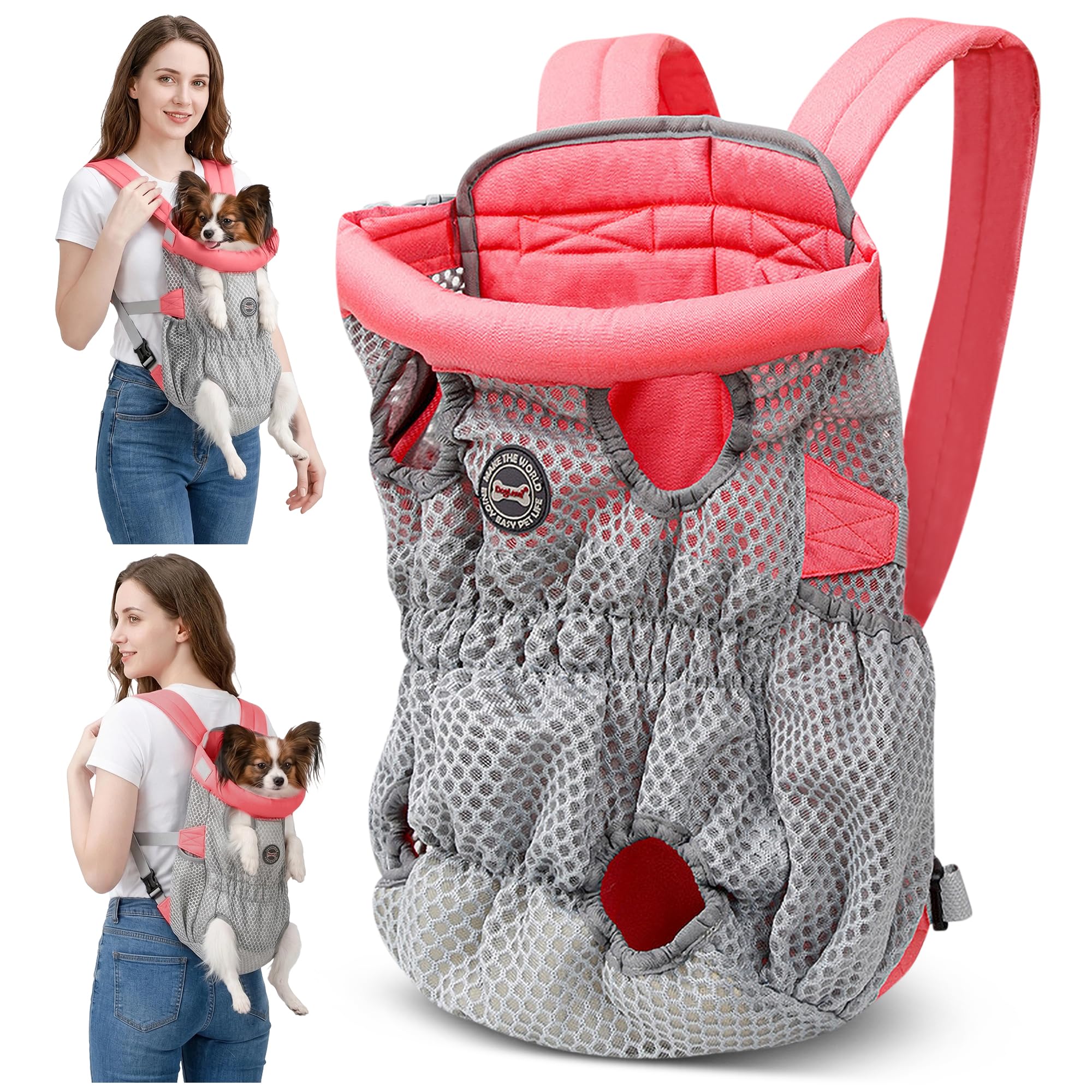 ALLSOPETS Dog Carrier Backpack for Small Medium Dogs – Lightweight, Breathable and Comfortable Front Pet Carrier with Safety Hook, Hands-Free for Travel Hiking Outdoor (Cherry Pink, L)