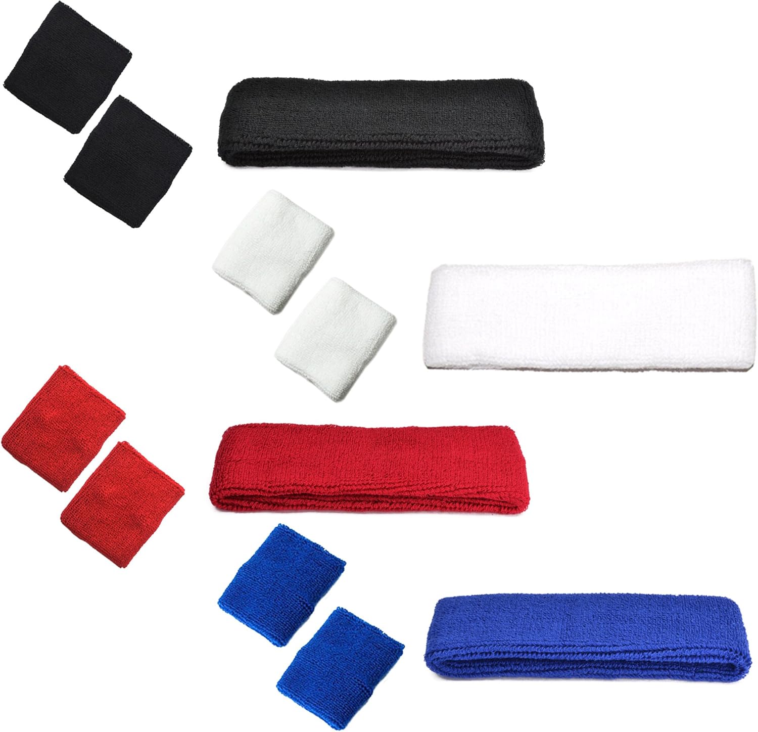 Cosmos 4PCS Premium Soft Cotton Wristband Headband Sweatband Set + 4 Pairs of Wristband Sweatband Wrist Sweat Band Brace for Sports Outdoor Activities: Clothing