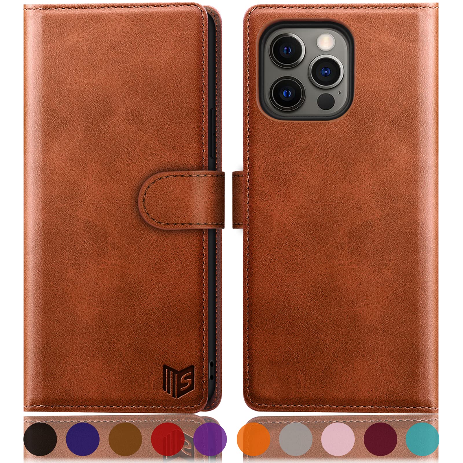 SUANPOT for iPhone 13 Pro 6.1 inch case with [Credit Card Holder][RFID Blocking],PU Leather Flip Book Protective Cover Women Men for apple 13 Pro Phone case Light Brown