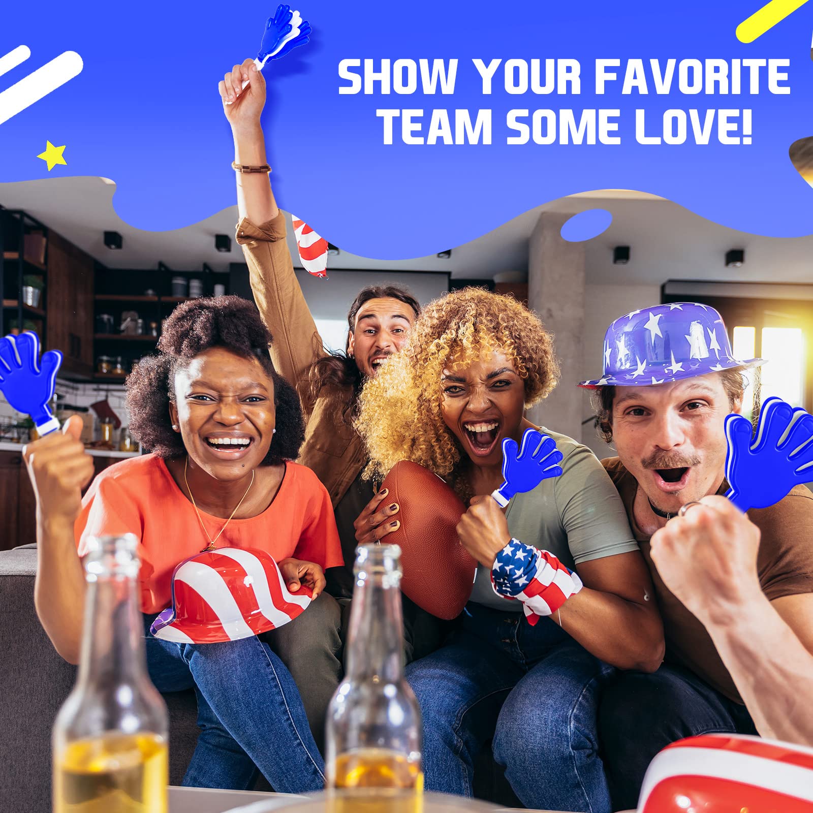 Junkin 48 Pcs Hand Clappers Bulk 7. 5 x 3. 5 Inches Noise Makers Party Favors Clapping Noise Maker Clacker for Birthdays Game Prizes Rewards Football Sporting Events Cheers Supplies (Blue,White)