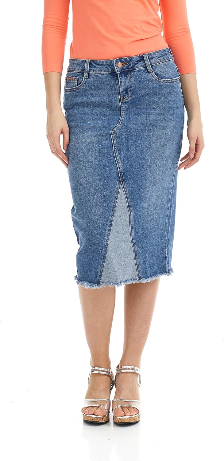 denim midi pencil skirt