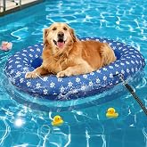 zaichare Inflatable Dog Float for Large Dogs, Up to 180 Lbs, Foldable &amp; Puncture-Resistant Doggy Float for Pool, Portable Dog Float Bed Pet Swimming Accessory, Pet-Friendly Outdoor Fun, Blue