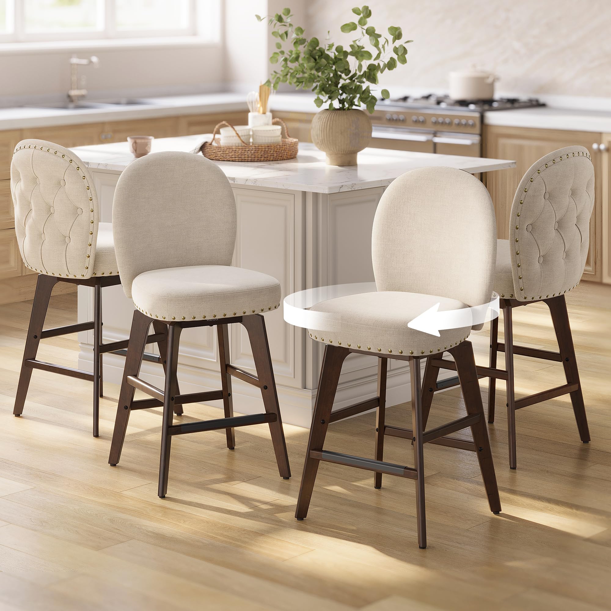 Photo 1 of ***ONLY SET OF 2***VASAGLE Bar Stools Set of 4, Swivel Counter Height Bar Stools with Back and Wood Legs, Chenille Fabric Upholstered Barstools, 26.2-Inch Tall Counter Barstools for Kitchen Island, Cappuccino Beige