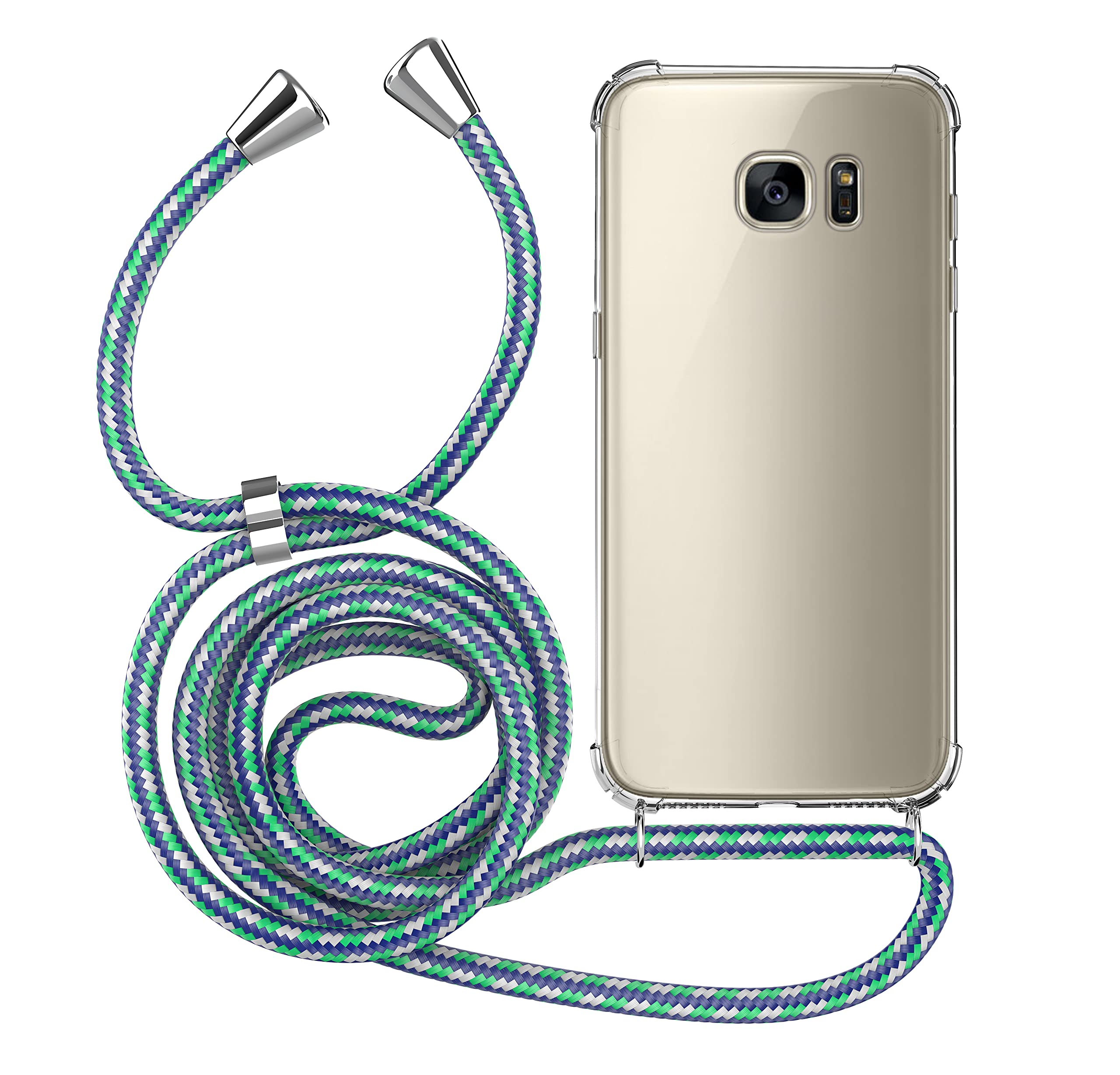MyGadget Case with Lanyard for Samsung Galaxy S7 - Silicone Phone Cover with Crossbody Neck Holder - Cord Strap Carrier Protection in Blue Camouflage