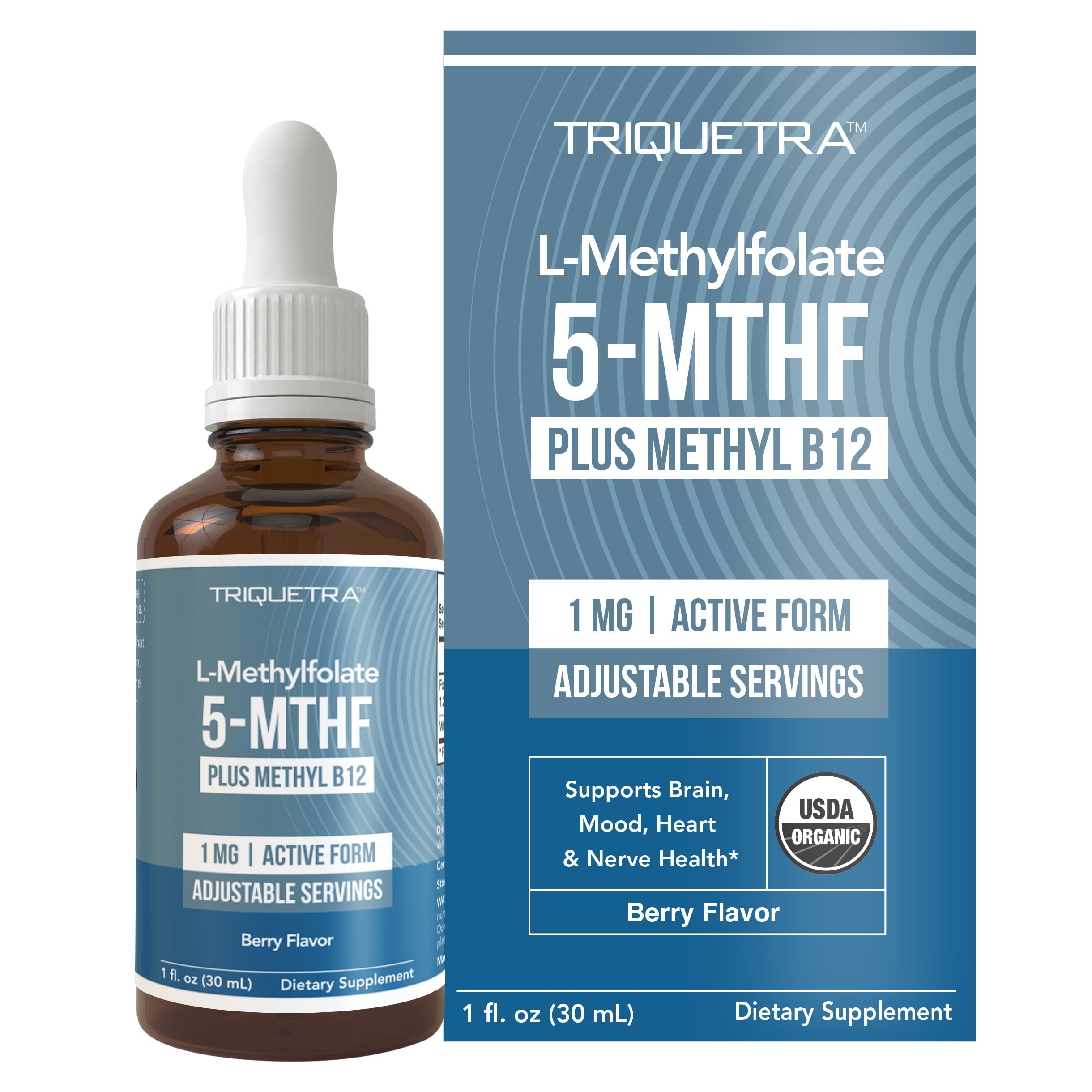 Photo 1 of *8/2027* Organic Methyl Folate 1000 mcg + Methyl B12 Cofactor (300 Servings) – Metabolically Active 5-MTHF Form, Organic Berry Flavor, Liquid Sublingual Form – Mood, Cognition, Methylation, Pregnancy (1oz)