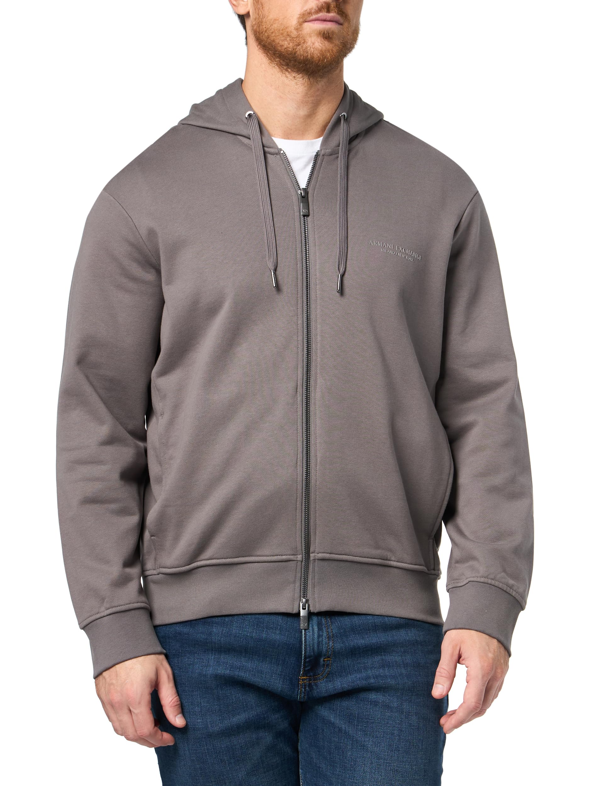 Armani Exchange Men’s Milano/Ny Zip Up Hooded Sweatshirt, Dark Gull Gray, Medium