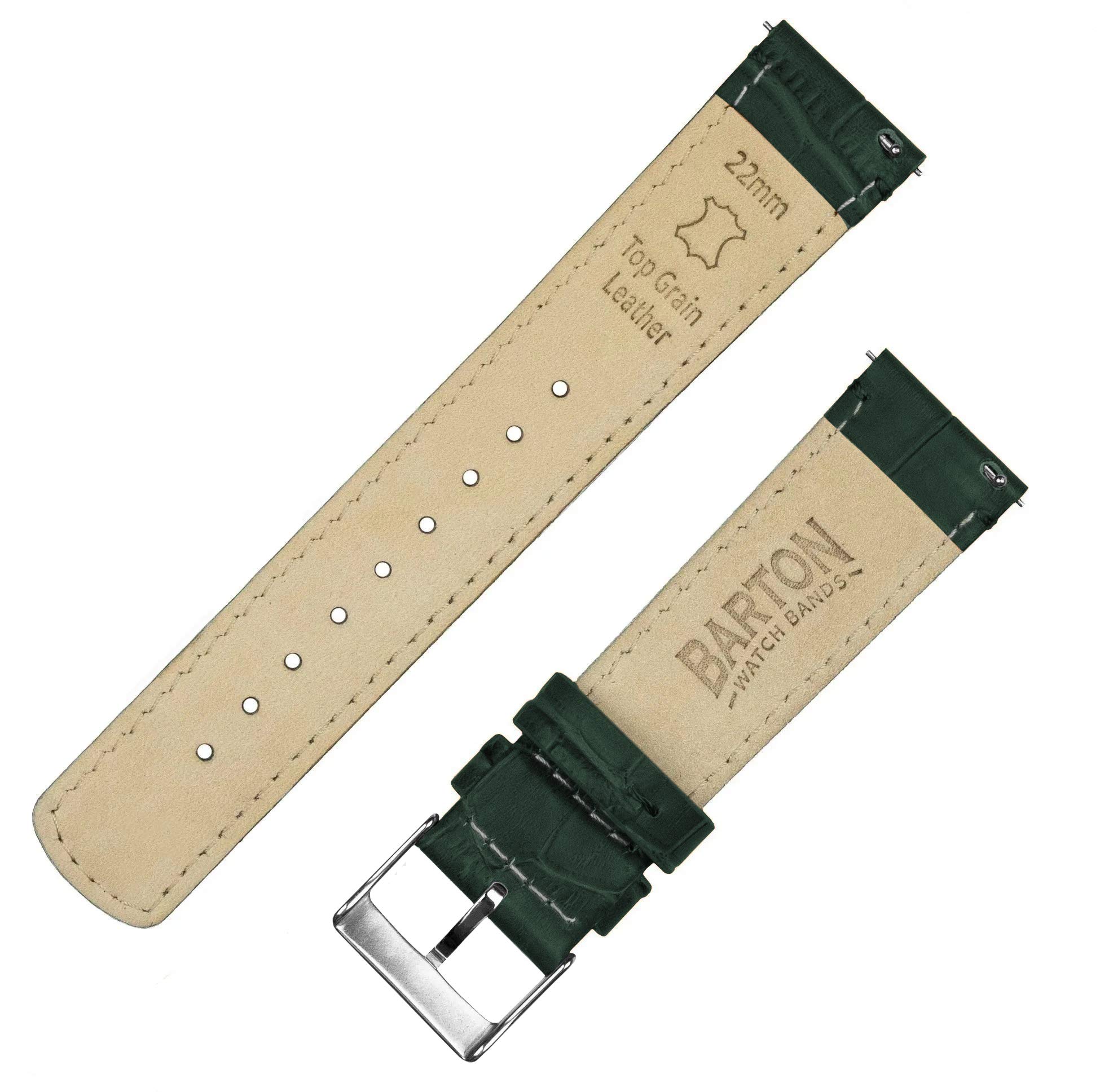 BARTON WATCH BANDS, 12mm Forest Green - Alligator Grain - Quick Release Leather Watch Bands
