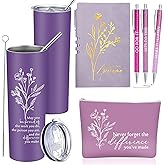 Funnymoom 6 Pcs Employee Appreciation Gift Thank You May You Be Proud 20 oz Boho Flower Tumbler Makeup Bag A6 Leather Journal Ballpoint Pens Office Christmas Appreciation Coworkers Boss Gifts (Purple)