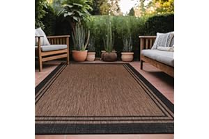 LuuL Home Bordered Outdoor Rug 10x14 Washable Outside Carpet for Indoor Patio Porch Waterproof Easy Cleaning Non Shedding Area Rugs Nut Brown 10 x 14