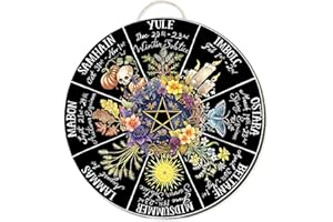 RIVEENY Wheel Of The Year Wall Hanging，12" Wheel Of The Year Wood Sign, Sabbats Pagan Witch Sign, Wiccan Holidays, Wicca Calendar, Yule Altar, Celestial Sign (GJ017)