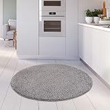 THE RUGS Grey Shaggy Round Rug 120 cm Soft Easy to Clean 30 mm Thick view 2