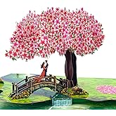 NORVAS Pop Up Anniversary Cards 3D Cherry Blossom Bridge with Couple in Love, Romantic Greeting Card for Wife, Husband, Her, Him, Wedding Card, Happy Valentine’s Day, 6"x 8" Happy Mother’s Day Pop Up Card