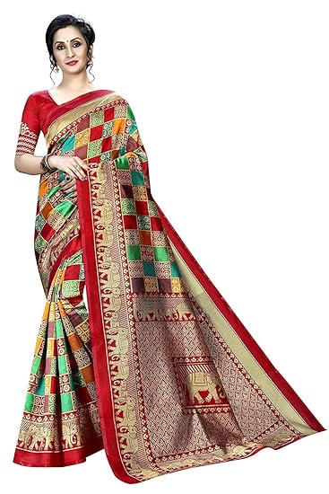 Hasti Womens Art Silk Saree With Free Blouse PieceRed)