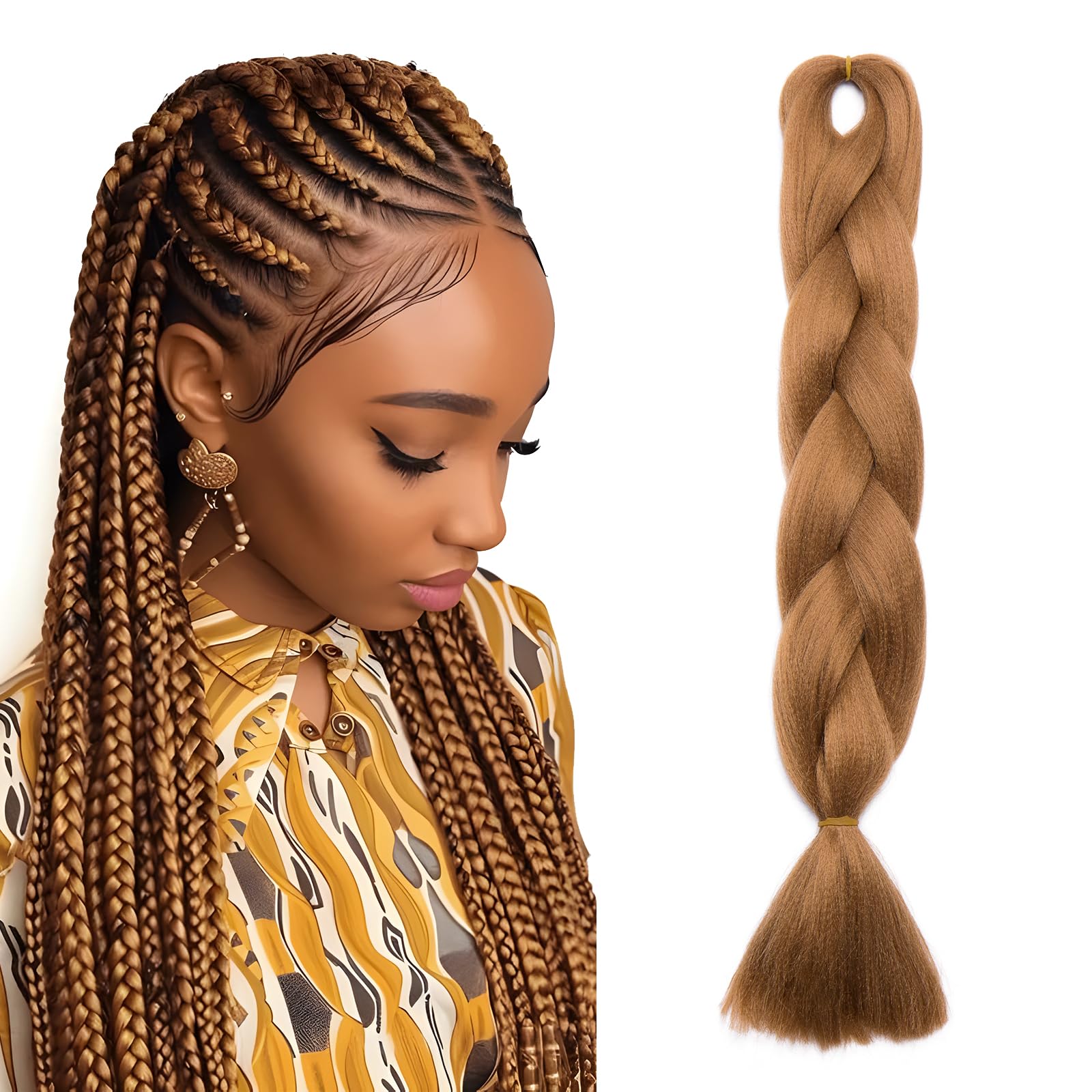 Ombre 4 Tones Braiding Hair Extensions Jumbo Braids Hair Extension Jumbo Braiding for Twist Braiding 24",1 Bundles - Light Auburn