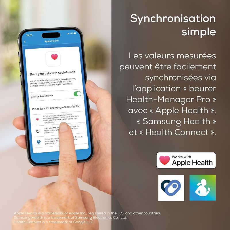 BF 450 Pèse-personne avec connexion à l'application via Bluetooth, balance impédancemètre numérique avec 17 valeurs mesurées, structure de carreaux mats, 8 mémoires utilisateur, 180 kg