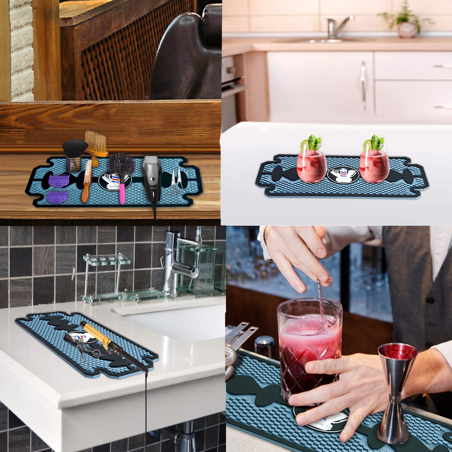 Noverlife Rubber Barber Station Mat, Heat Resistant Anti Slip Hair Salon Service Mat, Double Edge Countertop Protector Pad for Hair Styling Tools, Professional Flexible Mat for Clippers Salon Tools: Beauty