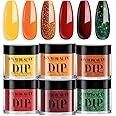 AZUREBEAUTY Dip Powder Nail Set Orange Gold Red Shimmery Green Glitter 6 Colors Dipping Powder Starter Kit French Nail Art Manicure DIY Salon, No Need Nail Lamp Cured