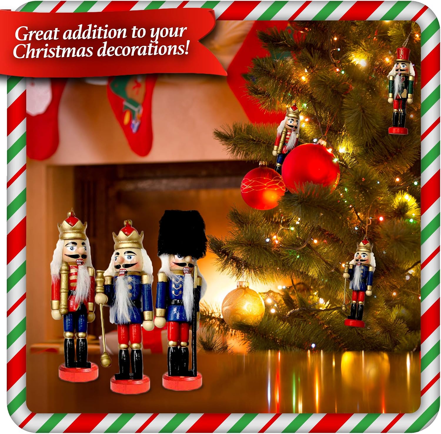 THE TWIDDLERS 6 Wooden Chrismas Nutcracker Soldier Ornaments, 13cm / 5" - Image 5